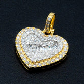 10k Two Tone Gold Baguette/Round 0.85CTW Diamond Heart Pendant 2.9g Women Charm